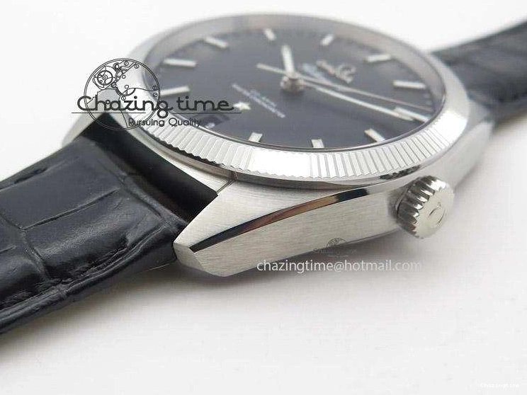 0410 Elegant Globemaster Master Chronometer SS V6F Best Edition Black Dial On Black Leather Strap A 8268